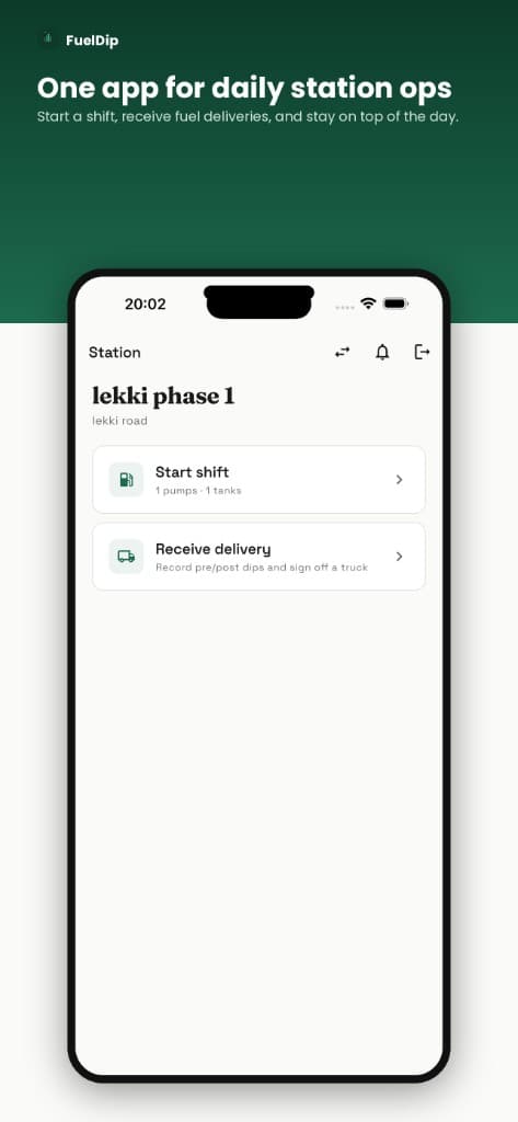 FuelDip station home screen